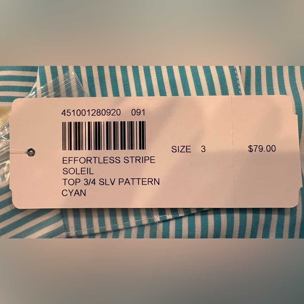 🦩Sold🦩NWT Chico’s Effortless Stripe Soleil 3/4 Sleeves Blouse Shirt Top, 3/16/XL - Picture 5 of 7